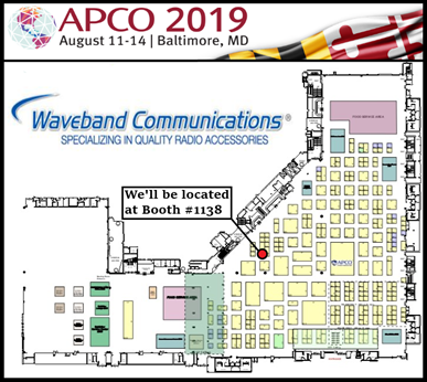 Plano de planta de APCO 2019 para WaveBand Communications Booth